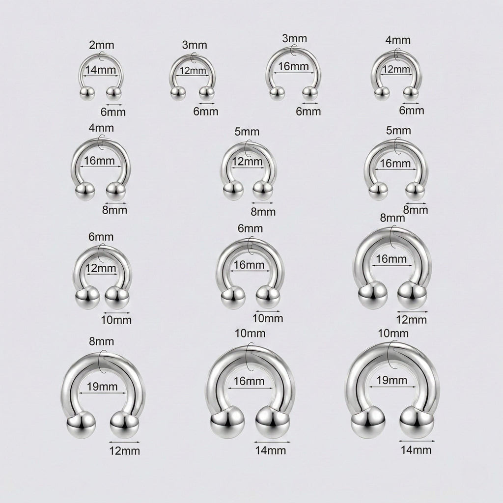 Thick Surgical Steel Horseshoe Septum Ring 12G-2G, Large Gauge Circular Barbell, Stretched Earlobe Earring, Heavy Cartilage Piercing