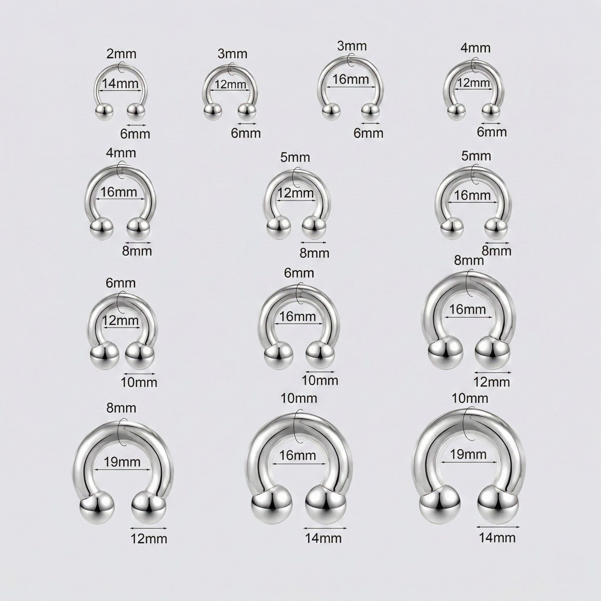 Thick Surgical Steel Horseshoe Septum Ring 12G-2G, Large Gauge Circular Barbell, Stretched Earlobe Earring, Heavy Cartilage Piercing