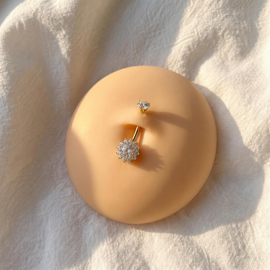 14G Titanium Halo Belly Ring, Opal Garnet CZ Navel Piercing, Luxurious Round Gem Body Jewelry, Curved Barbell ASTM F136