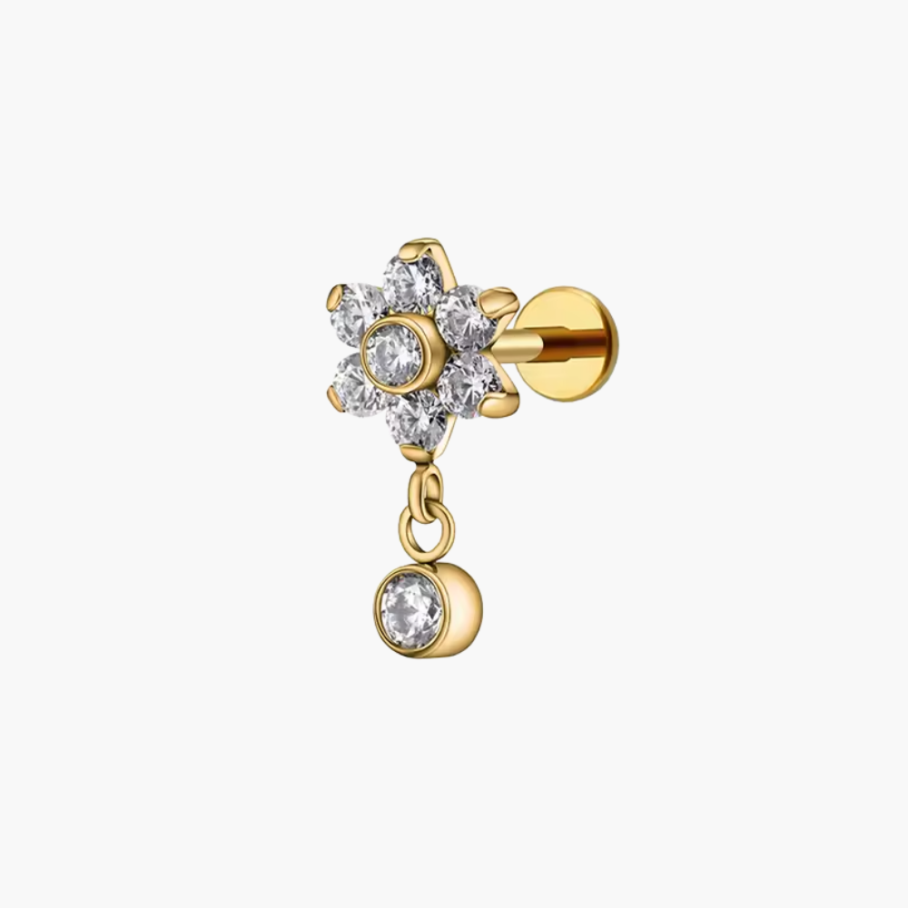 Flower Dangle Stud – Titanium CZ Drop Cartilage Earring
