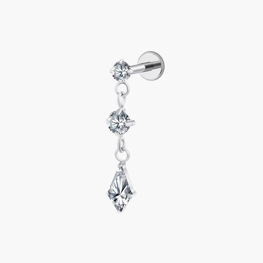 Kite CZ Chain Drop Dangle Stud – Titanium Helix & Conch Earring