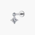 16G Geometric CZ Labret, Square Round Flat Back Stud, Titanium Cartilage Earring, Conch Tragus Helix Piercing, Minimalist Implant Grade