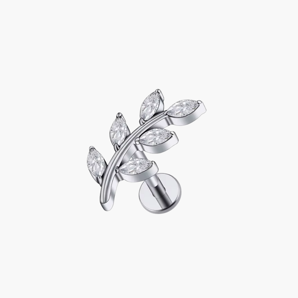 Marquise Leaf Vine Stud – Titanium CZ Botanical Helix Earring