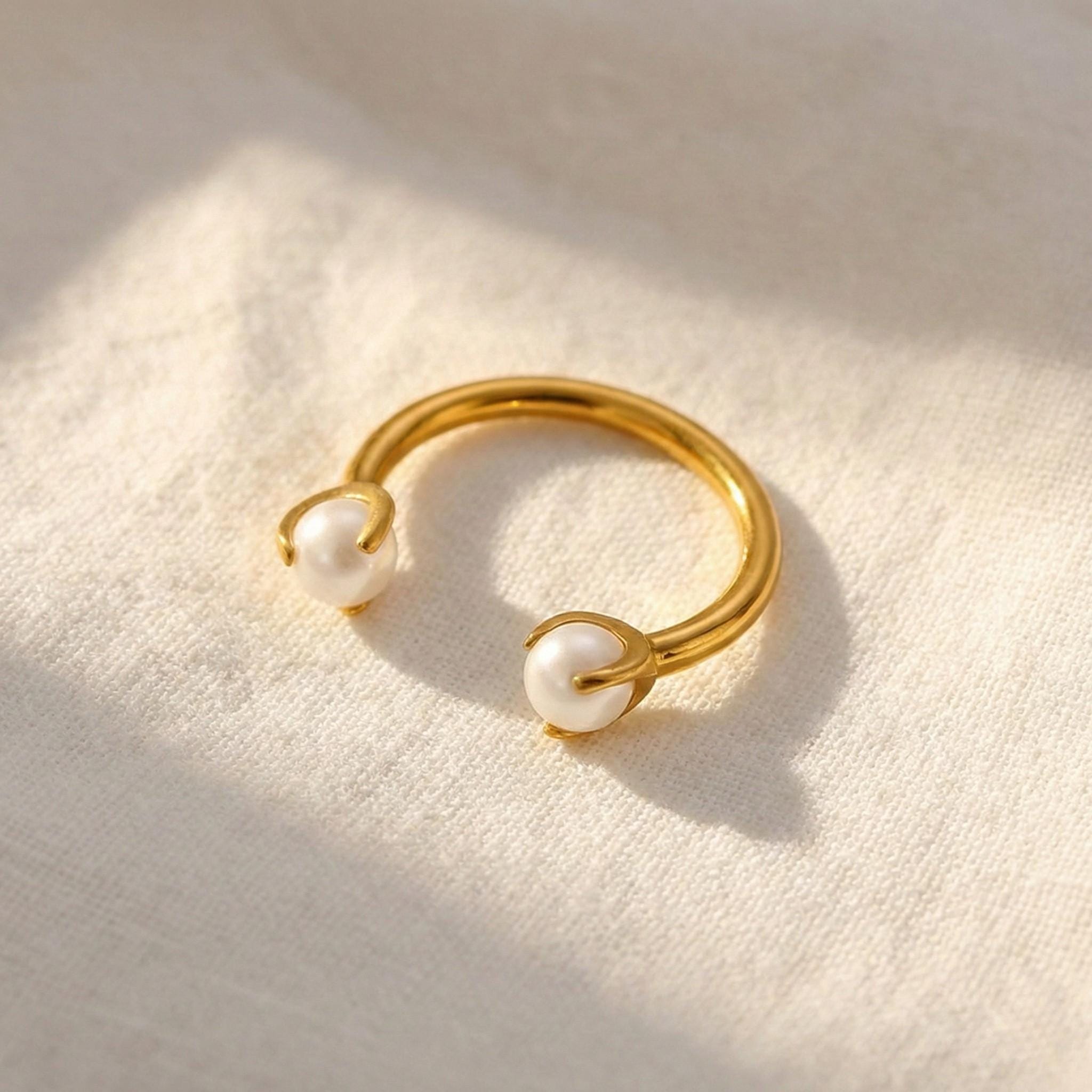 16G Titanium Pearl Horseshoe, Circular Barbell Septum Ring, White Pearl Daith Hoop, Hypoallergenic Cartilage Helix, Bridal Jewelry