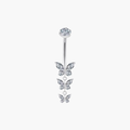 14G Titanium Triple Butterfly Belly Ring, Dangle CZ Navel Piercing, Sparkling Curved Barbell, Implant Grade Body Jewelry ASTM F136