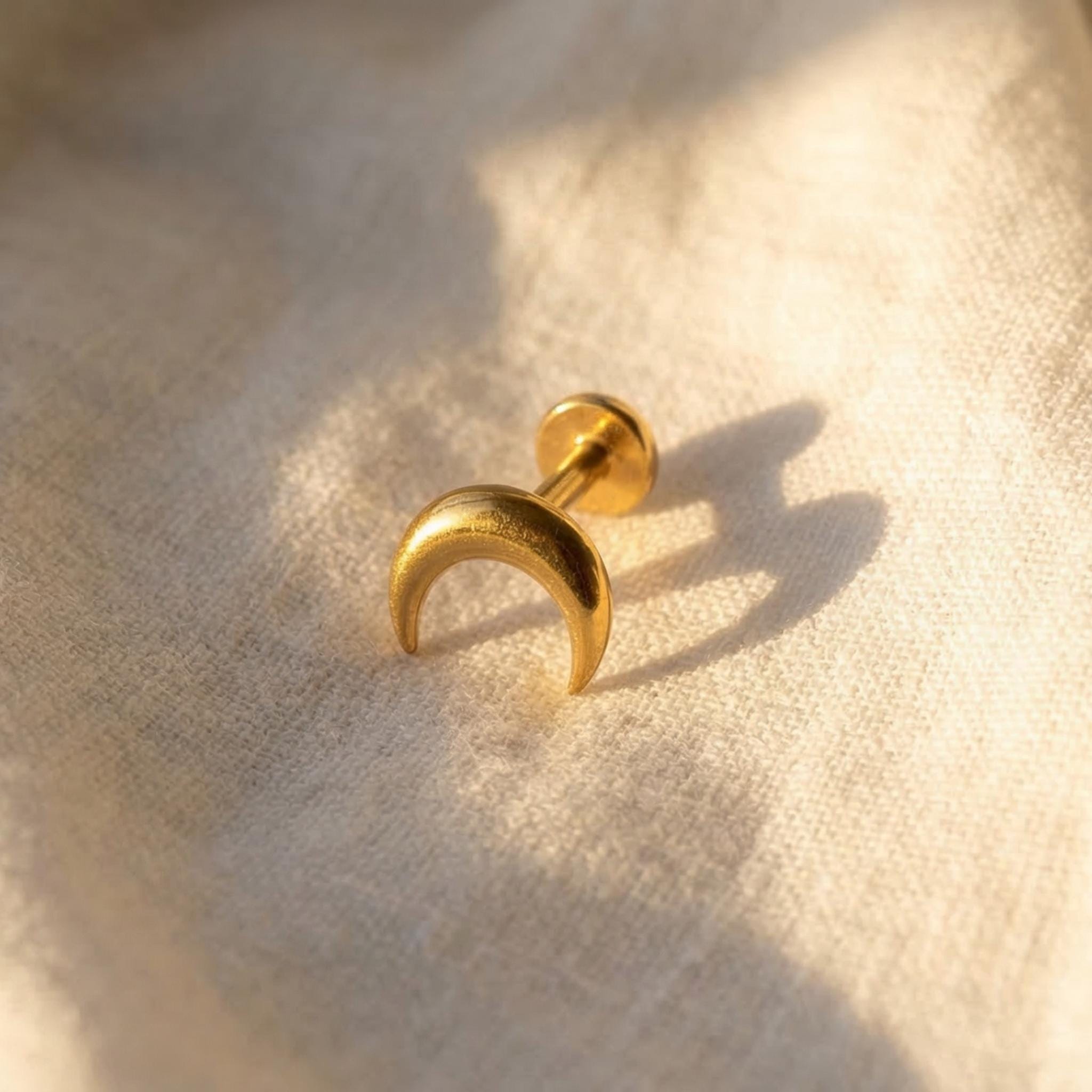 Titanium Crescent Moon Stud, Dainty Celestial Cartilage Earring, Screwback Helix Tragus Piercing, Minimalist Labret Jewelry