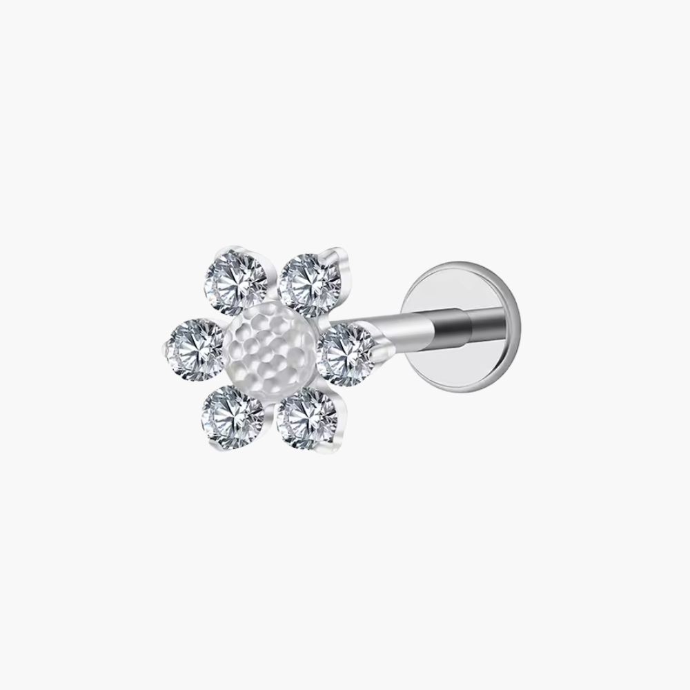Mini Sunflower CZ Stud – Titanium Dainty Floral Helix Earring
