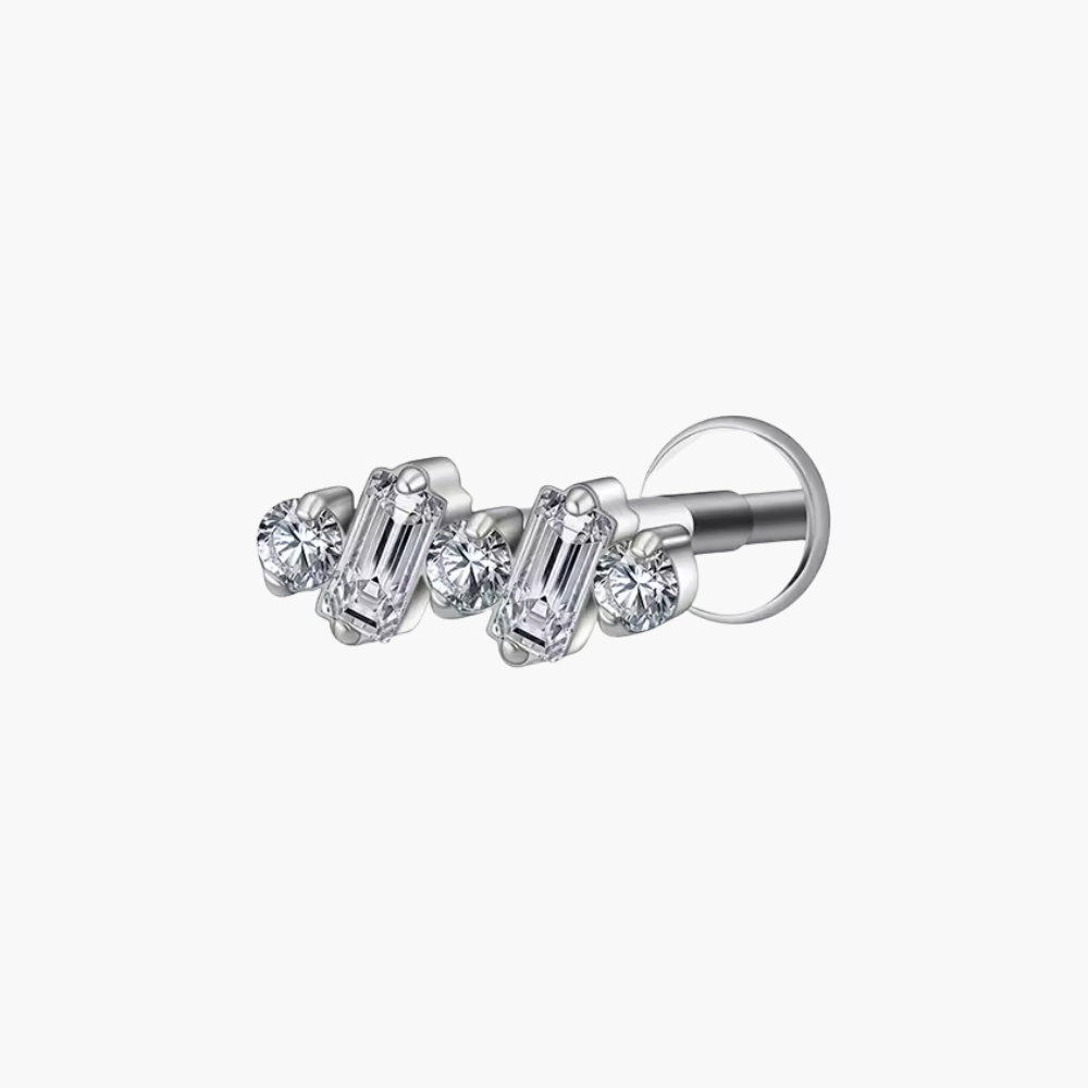 Implant-grade titanium (ASTM F136) baguette CZ ear climber stud, art deco style, for helix and conch piercings