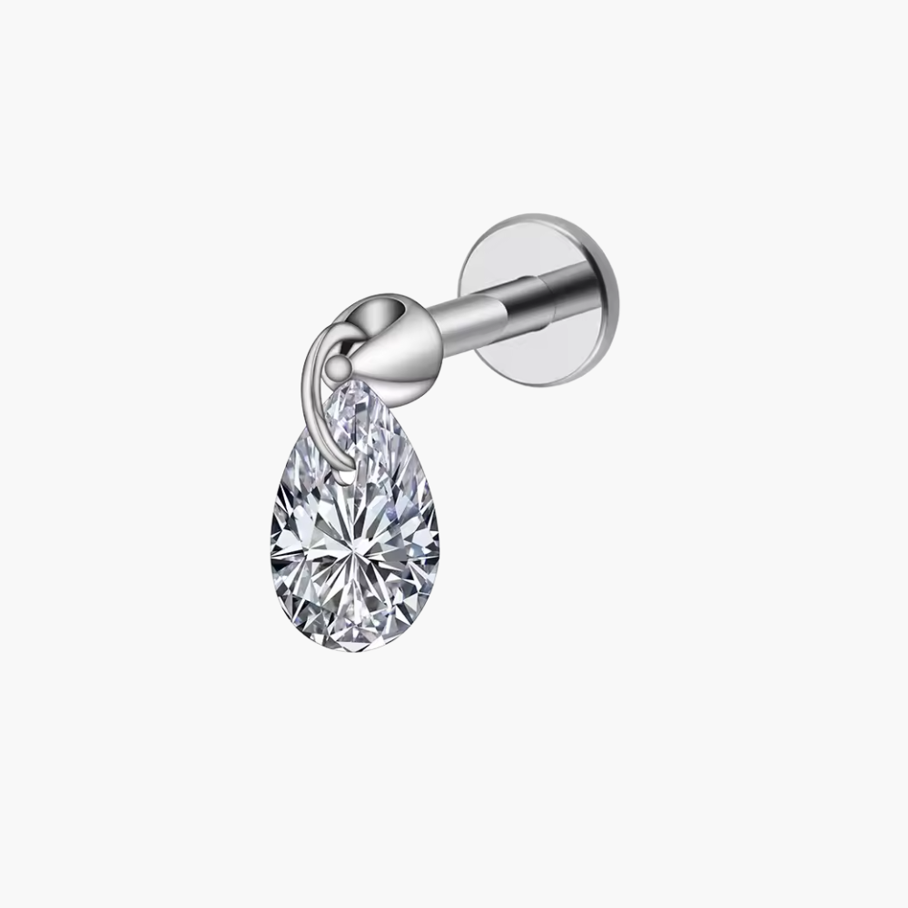 Floating Pear Dangle Stud – Titanium Waterdrop CZ Cartilage Earring