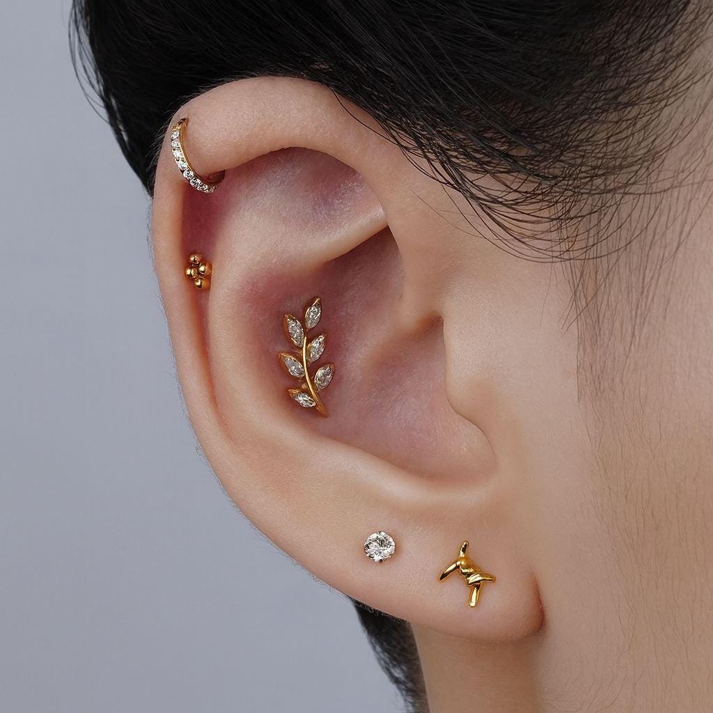 16G Titanium 4 Bead Cluster Stud, Mini Gold Silver Ball Labret, Minimalist Tragus Helix Conch Earring, Dainty Nose Piercing
