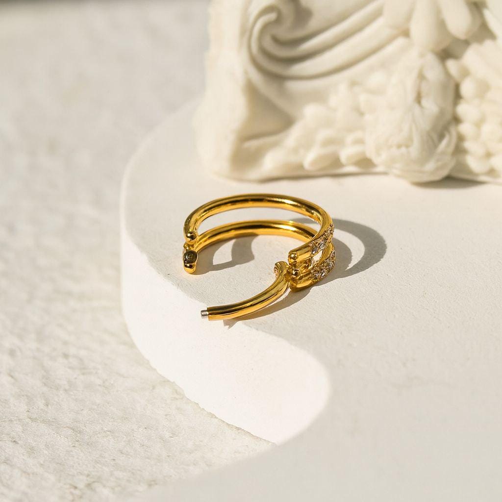 18G,16G Titanium Double Hinge Hoop • Hinged Segment Nose Ring • Septum Clicker Ring • Cartilage Hoop • Helix Earring Hoop
