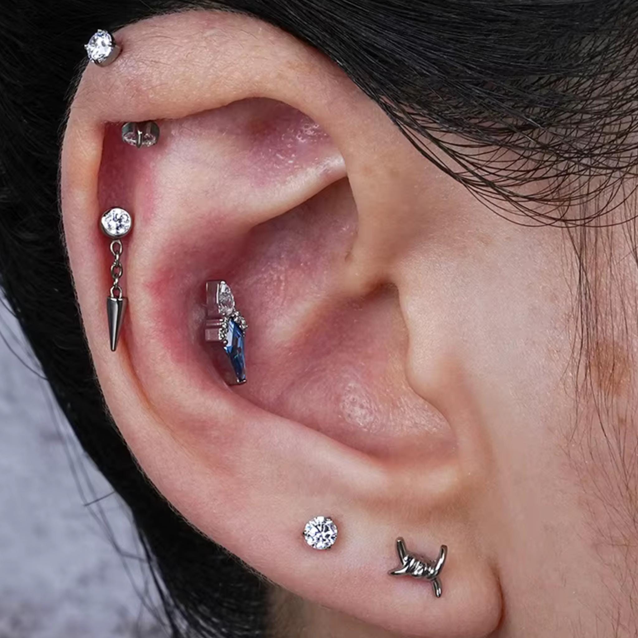 16G Titanium Dangle Stud Earring • Tragus Earring • Helix • Cartilage • Internally threaded • Flat Back Earring • Gift for Her