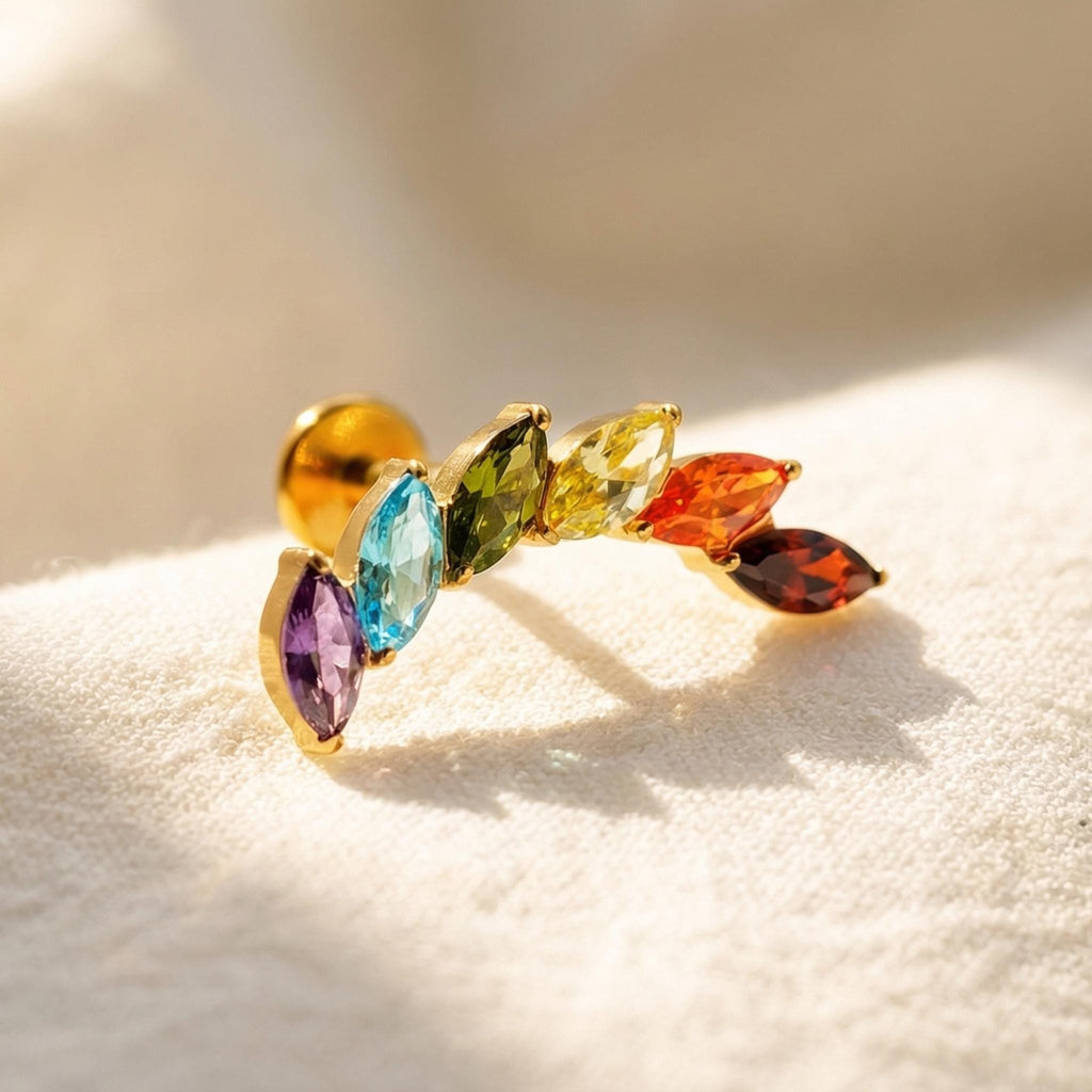 16G Titanium Marquise Ear Climber, Curved CZ Helix Crawler, Flat Back Labret, Hypoallergenic Tragus Stud