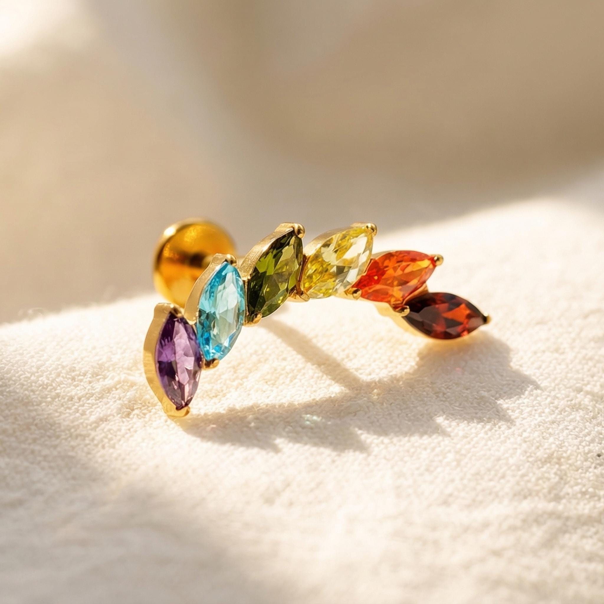 16G Titanium Marquise Ear Climber, Curved CZ Helix Crawler, Flat Back Labret, Hypoallergenic Tragus Stud