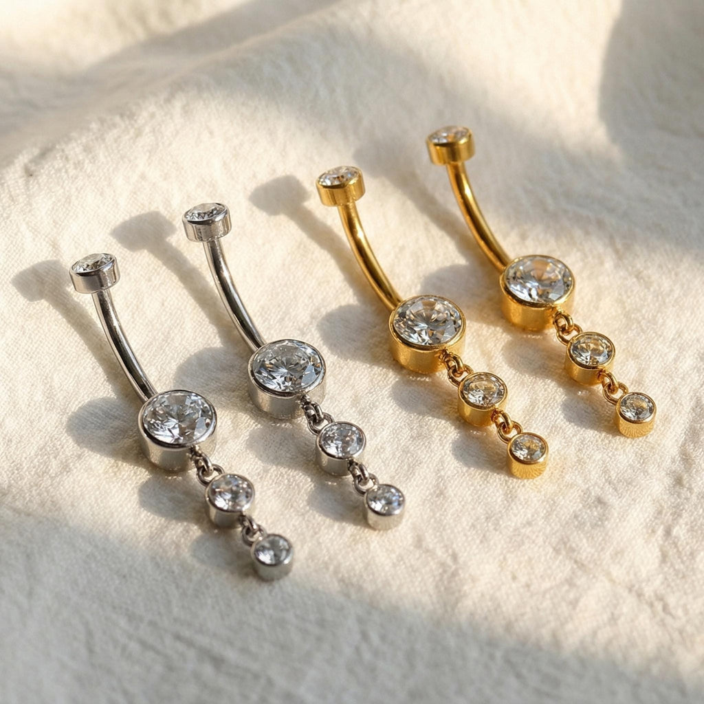 14G Titanium Belly Button Ring, CZ Dangle Navel Piercing, Drop Pendant Belly Ring, Cubic Zirconia Body Jewelry, Hypoallergenic