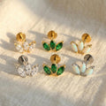 16G Titanium Trinity Opal Stud, Triple Marquise CZ Lotus Cluster, Flat Back Labret, Helix Tragus Cartilage Earring, Hypoallergenic