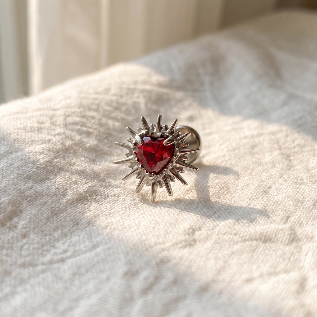 Heartbreak Broken Heart CZ Stud – Titanium Y2K Emo Helix Earring