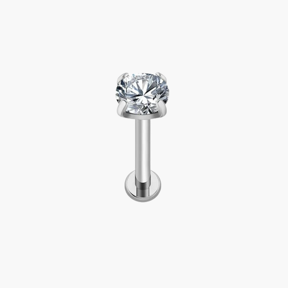Titanium CZ (cubic zirconia) flat-back labret stud for helix, tragus and nostril piercings