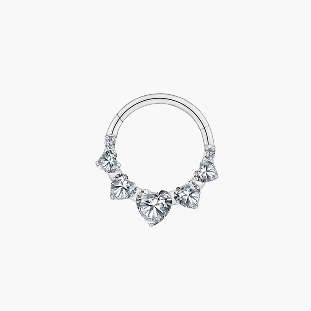 Paved CZ Heart Daith Clicker – Titanium Hinged Septum Hoop