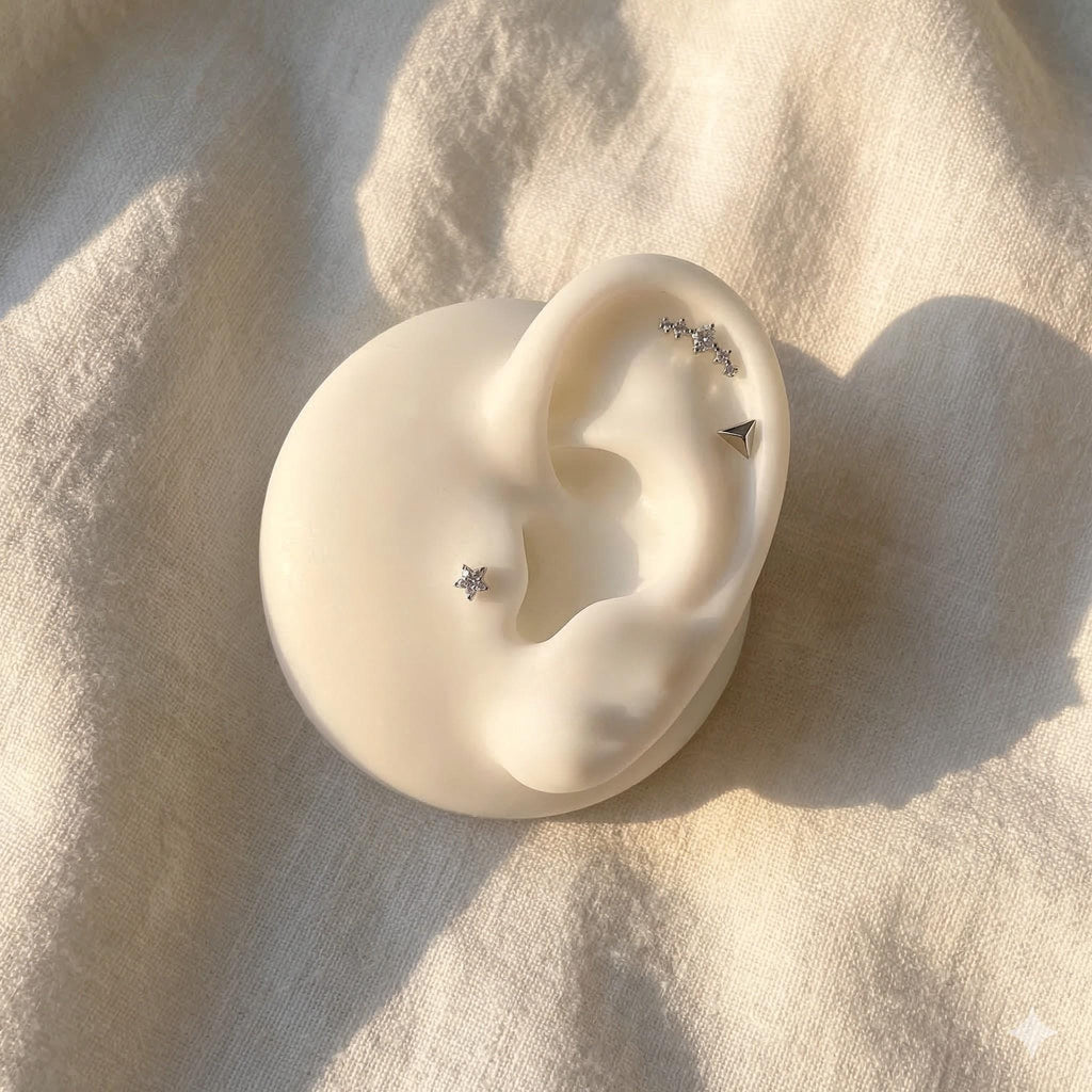16G Titanium Cz Star Threadless Push Pin Labret, Star Flat Back Earring, Cartilage Stud, Nose Tragus Conch Helix Stud