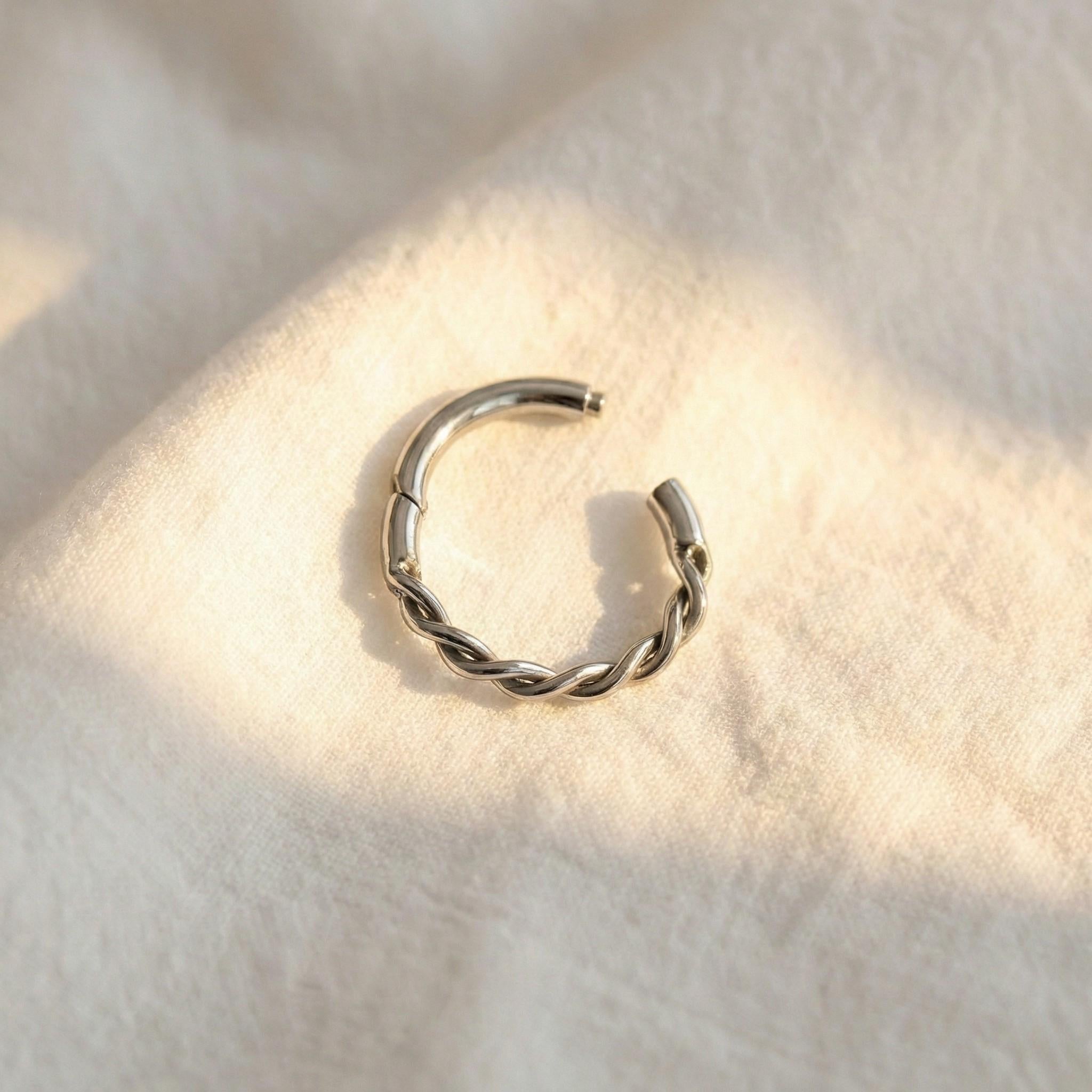 16G Titanium Twisted Clicker Hoop, Braided Rope Septum Ring, Hinged Segment Daith Earring, Helix Tragus Cartilage Piercing