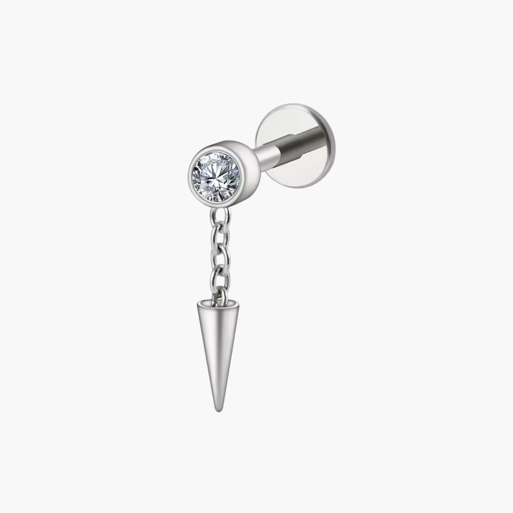 CZ Dangle Stud – Titanium Flat Back Tragus & Helix Earring