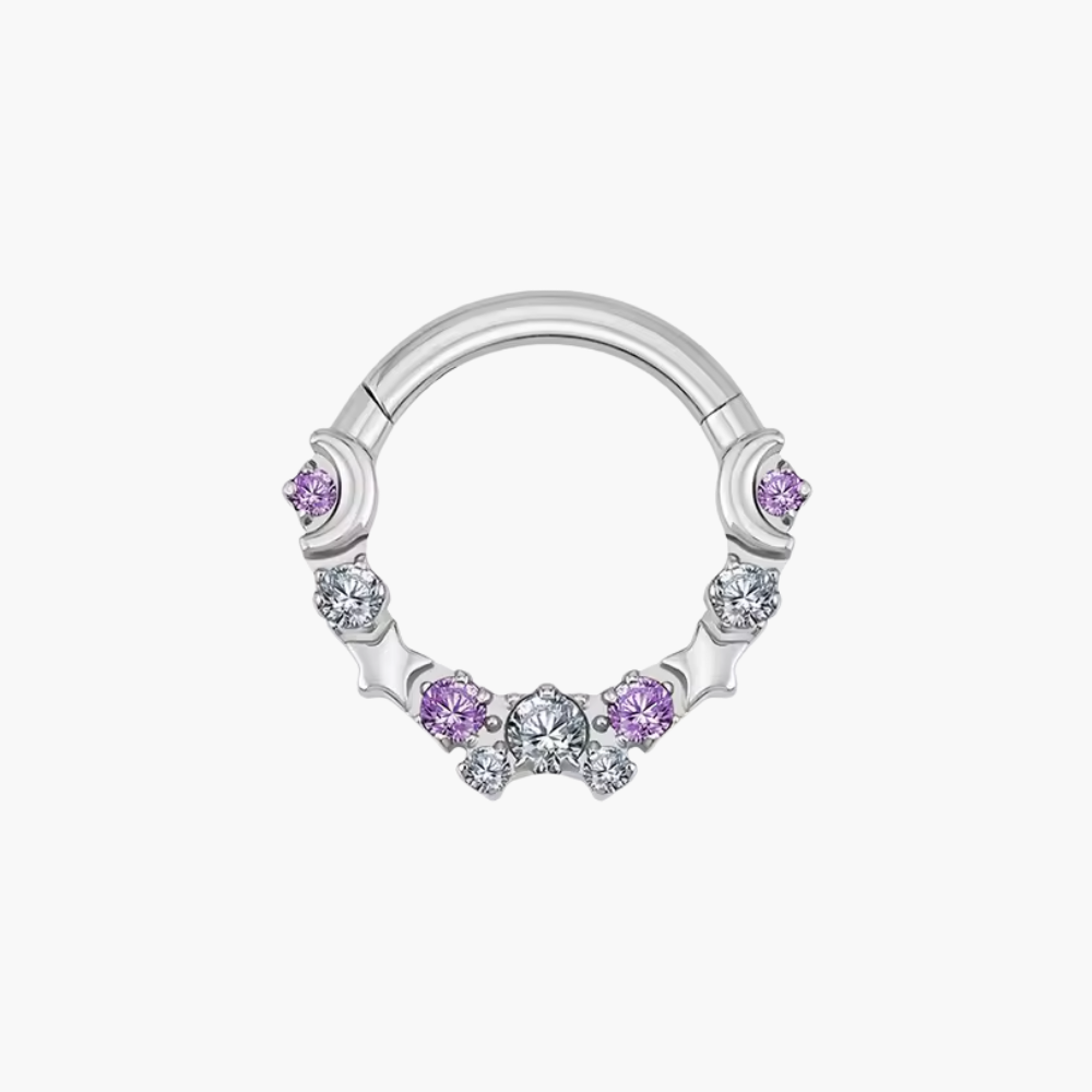Moon & Star Celestial Septum Clicker – Titanium CZ Daith Hoop