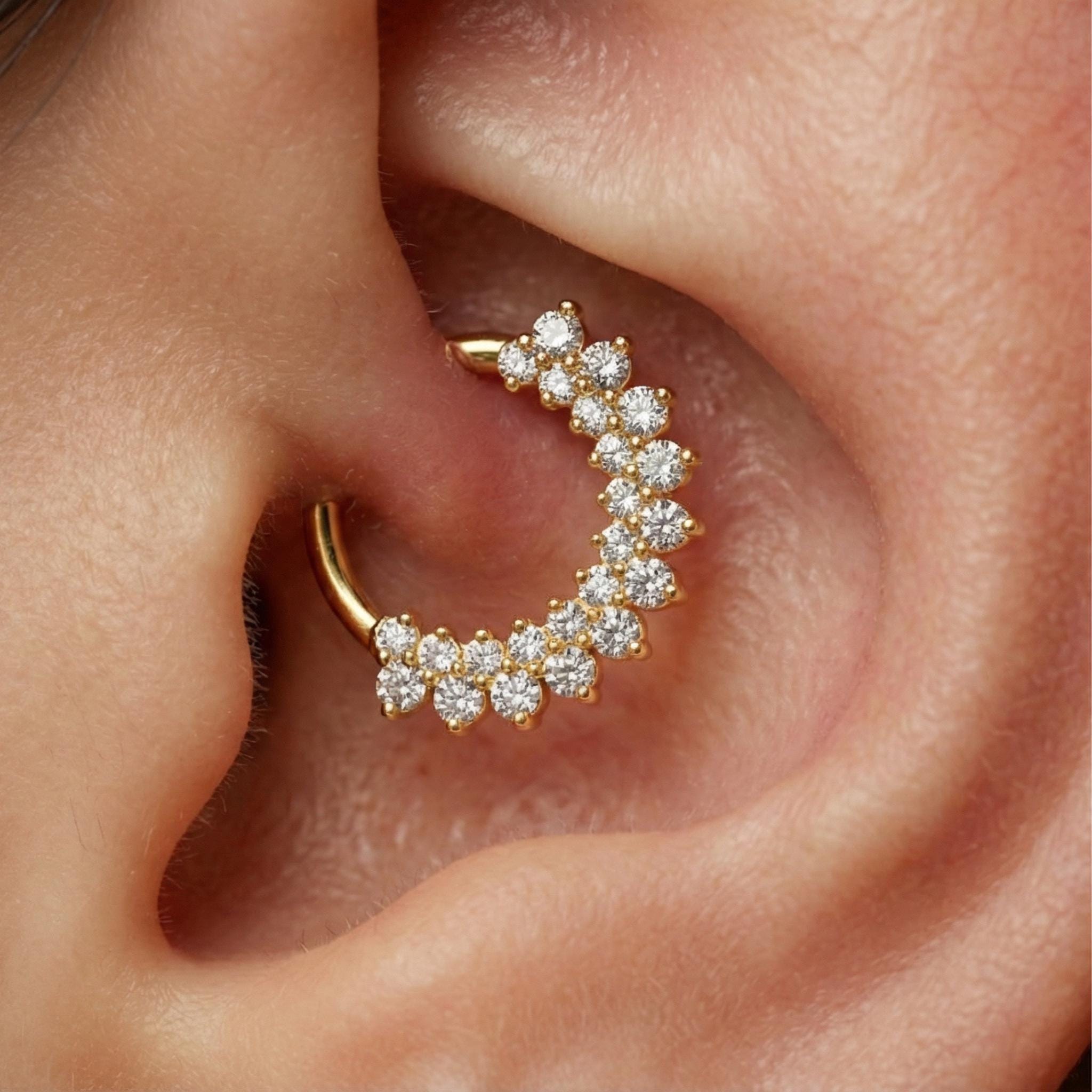16G Titanium CZ Septum Clicker, Hinged Daith Helix Hoop, Paved Segment Ring, Hypoallergenic Cartilage Earring