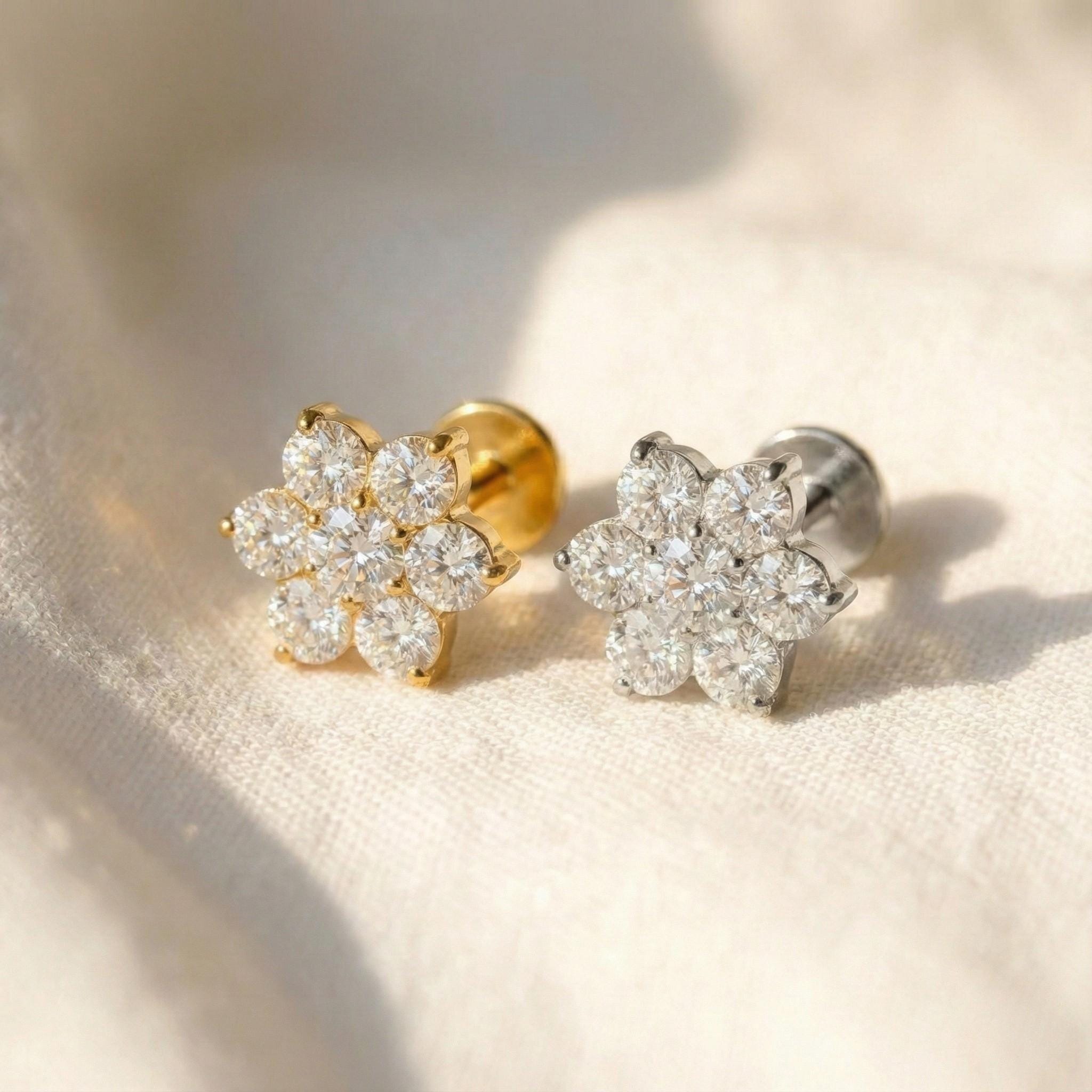 Titanium Tiny Flower Stud, 16G CZ Crystal Labret, Flat Back Earring, Tragus Helix Conch Cartilage Piercing, Hypoallergenic Jewelry