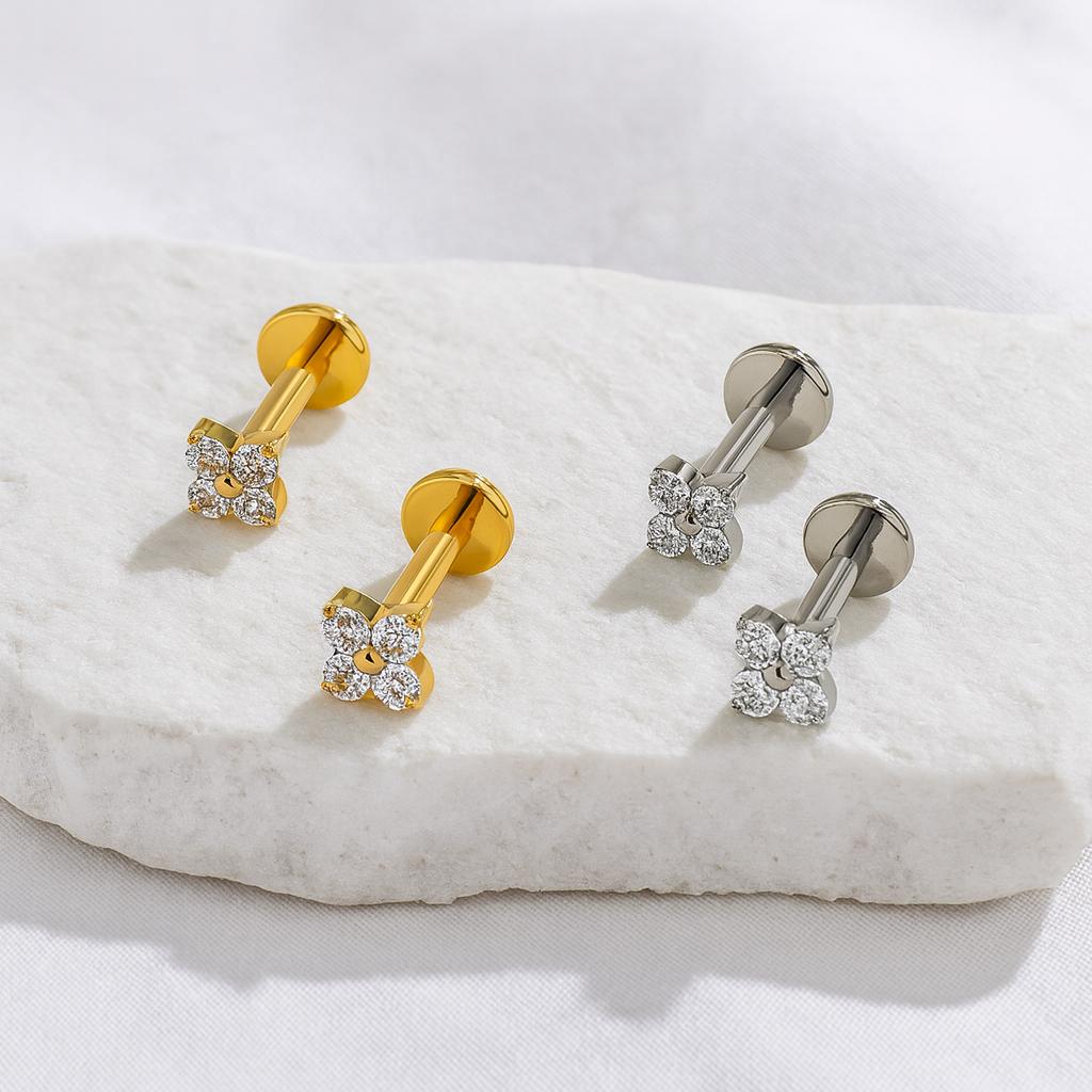 20G 18G 16G Flat Back Threadless Flower Stud • G23 Titanium Cartilage Earring • Tragus Helix Labret Piercing Jewelry for Women