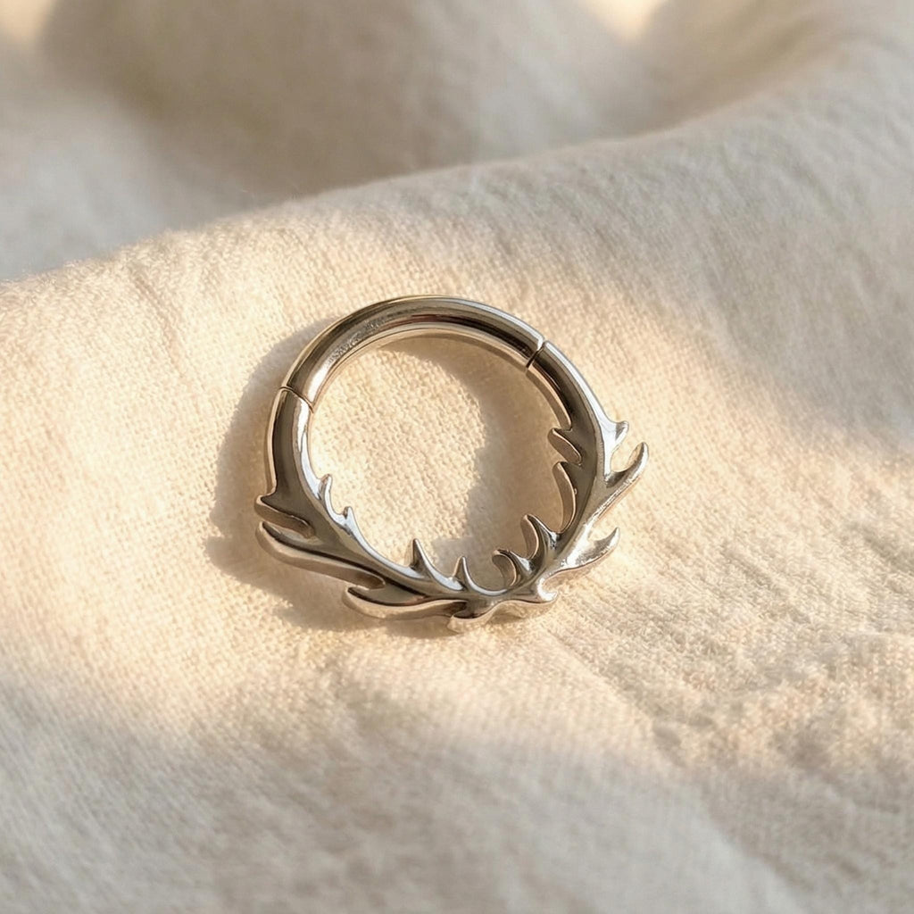 16G Titanium Branch Septum Clicker, Leaf Daith Hoop 8mm 10mm, Botanical Hinged Ring, Hypoallergenic Cartilage Piercing