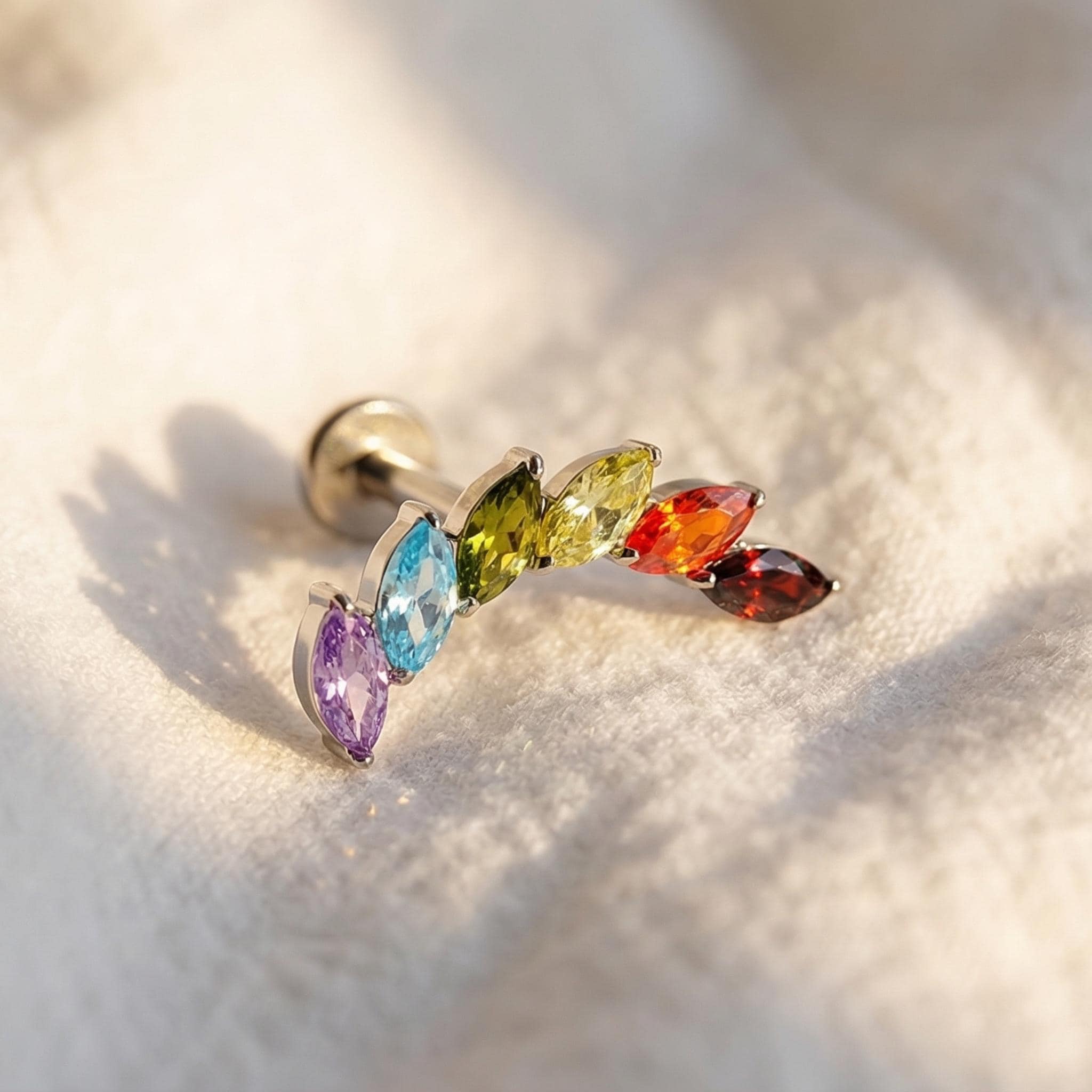 16G Titanium Marquise Ear Climber, Curved CZ Helix Crawler, Flat Back Labret, Hypoallergenic Tragus Stud