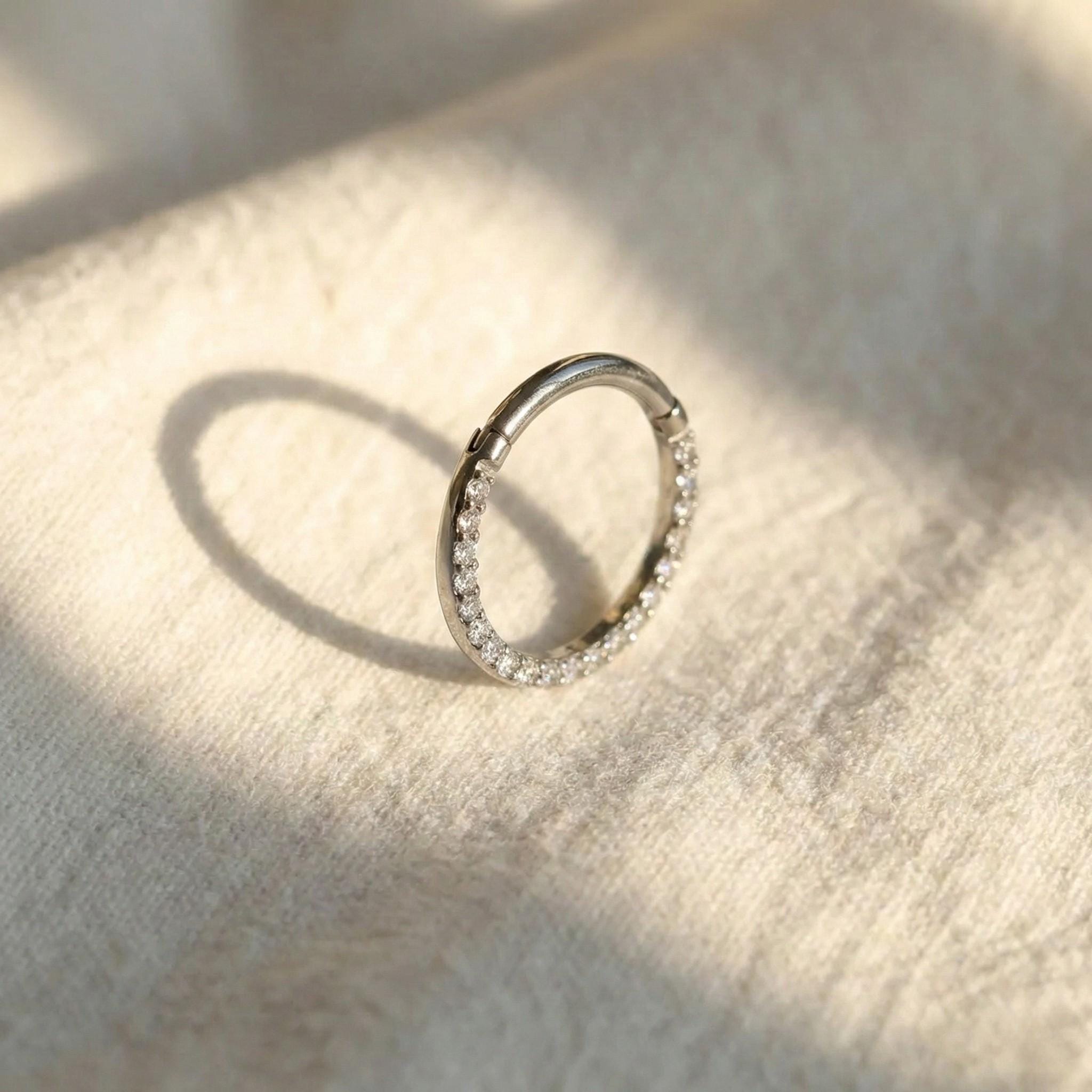 G23 Titanium Clicker Hoop, 16G 18G CZ Hinged Segment Ring, Septum Daith Helix Tragus Cartilage Piercing, Hypoallergenic Nose Earring