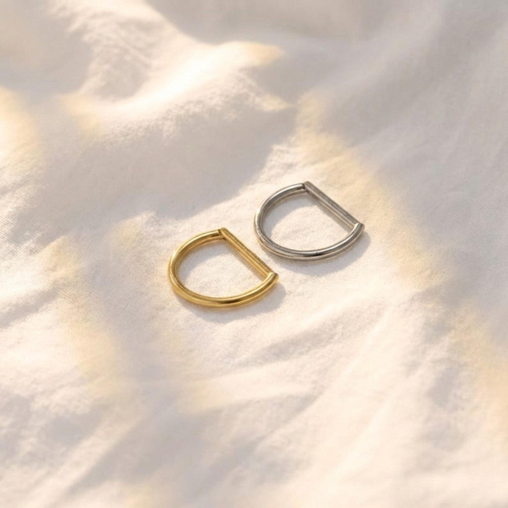 16G Titanium D Shape Nose Ring, Snug Septum Clicker, Flat Side Hoop, Implant Grade Daith Conch Tragus, Lip Piercing Jewelry