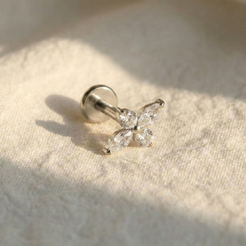 16G Flower CZ Stud Earring/Cartilage Studs/Helix Stud/Tragus Stud/Conch Earring Stud/Tiny Gold Earring Stud/Internally Threaded Earring Stud