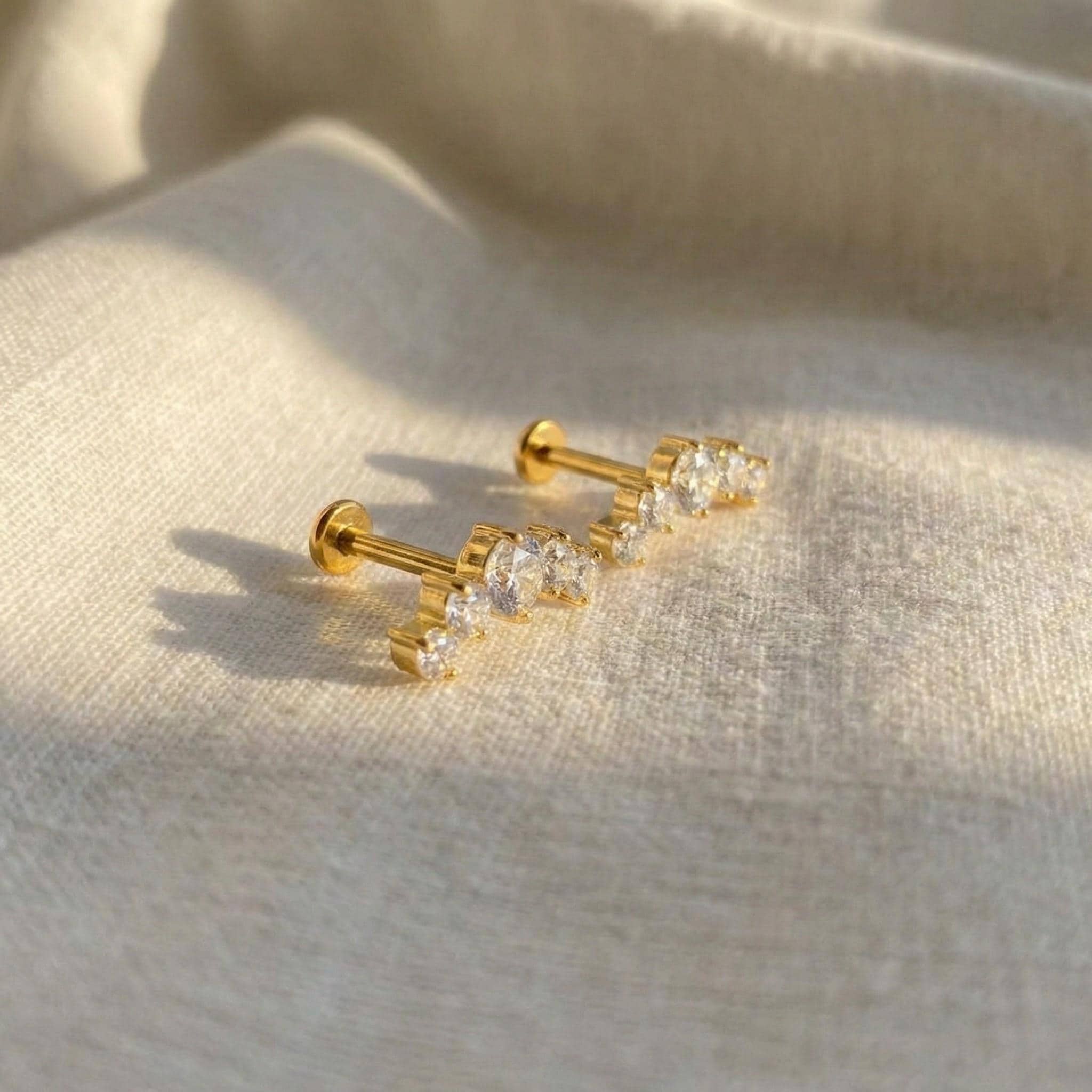 16G Titanium CZ Cluster Labret • Flat Back Curved Climber Earring • Helix, Cartilage & Tragus Piercing Jewelry