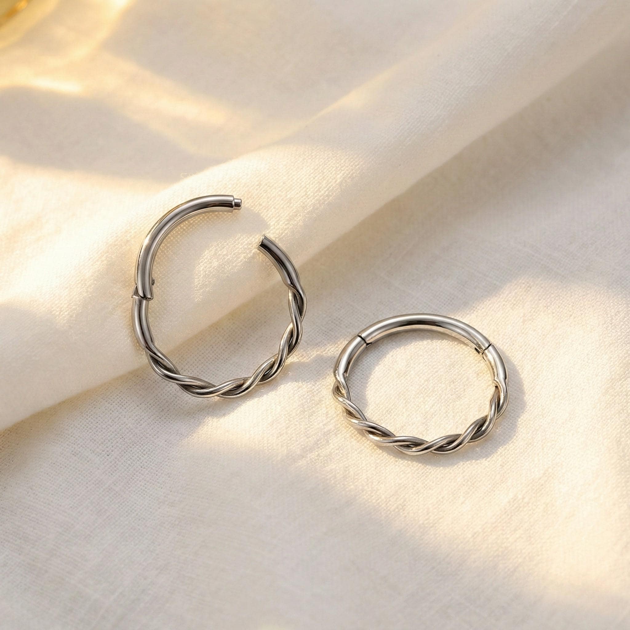 16G Titanium Twisted Clicker Hoop, Braided Rope Septum Ring, Hinged Segment Daith Earring, Helix Tragus Cartilage Piercing