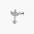 Implant-grade titanium (ASTM F136) flat-back labret stud with three marquise CZ stones in a fan for helix and cartilage piercings