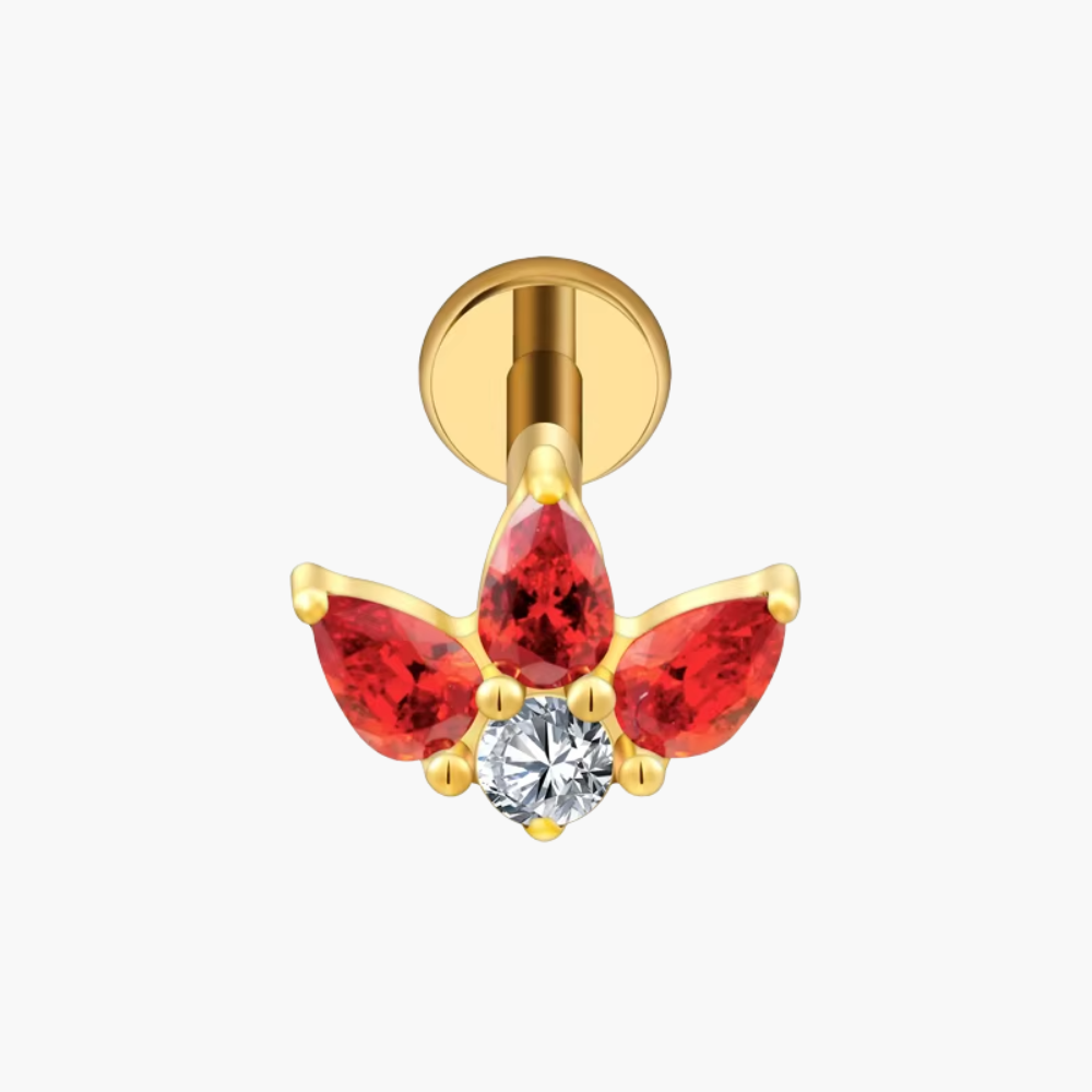 Triple Pear Fan Stud – Titanium CZ Trinity Lotus Earring