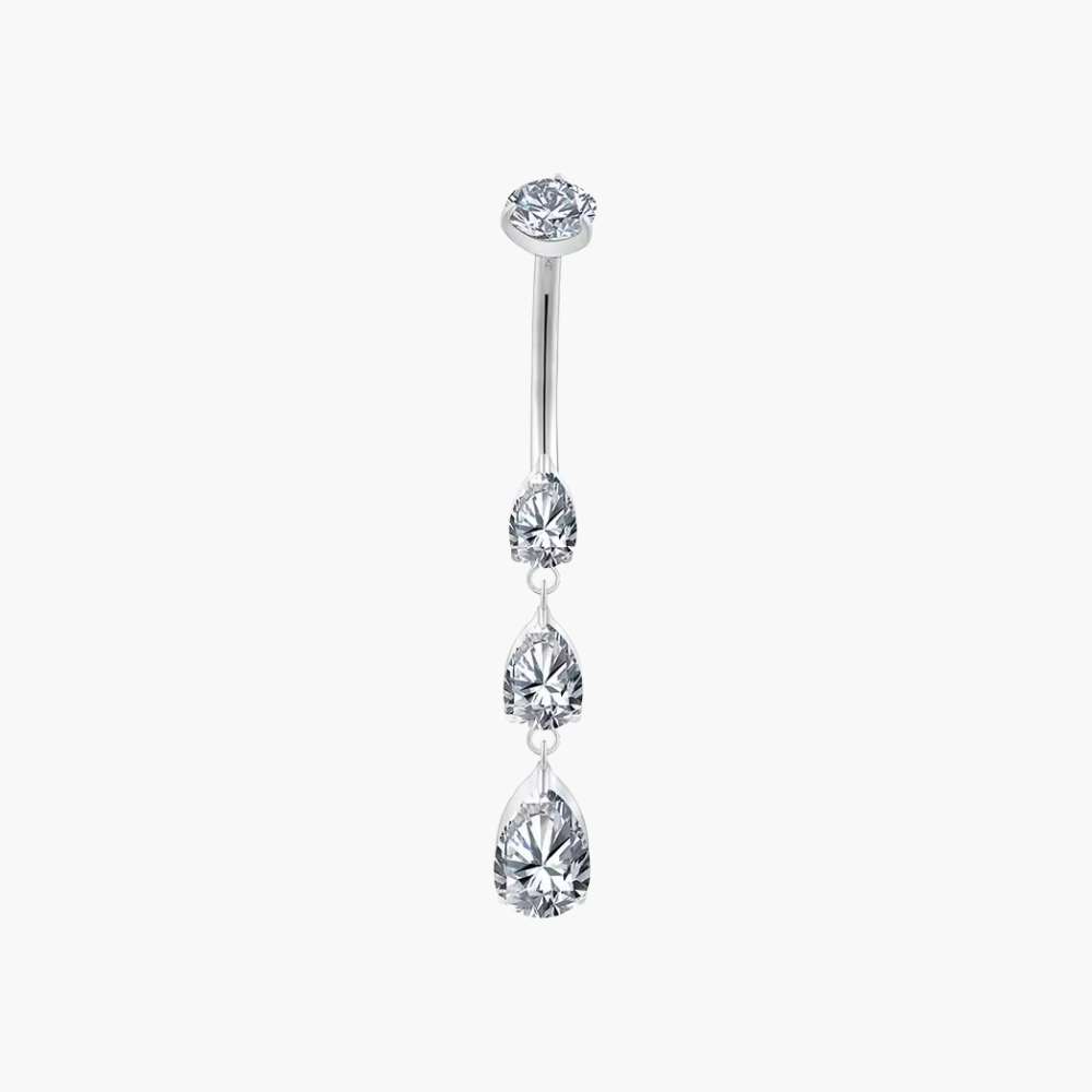 Triple Teardrop Belly Ring – Titanium Waterdrop CZ Navel Piercing