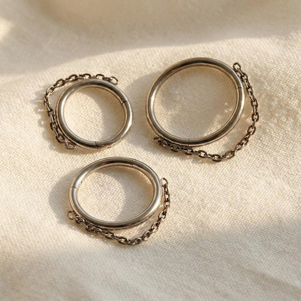 16G Titanium Chain Septum Clicker, Dangle Nose Ring, Hinged Segment Hoop, Edgy Helix Cartilage Earring, Industrial Chain Jewelry