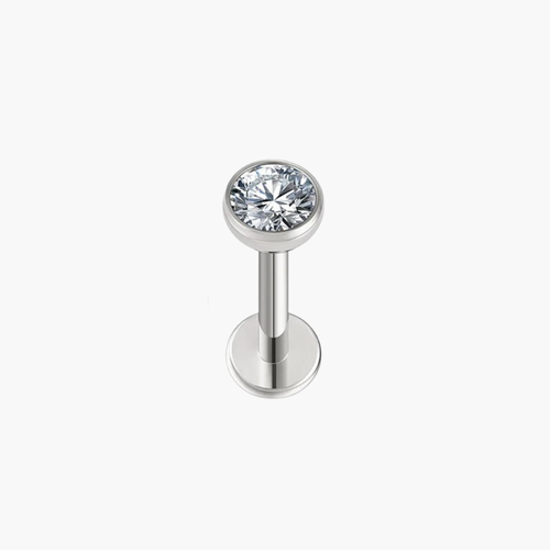 Bezel CZ flat back labret stud in implant-grade titanium