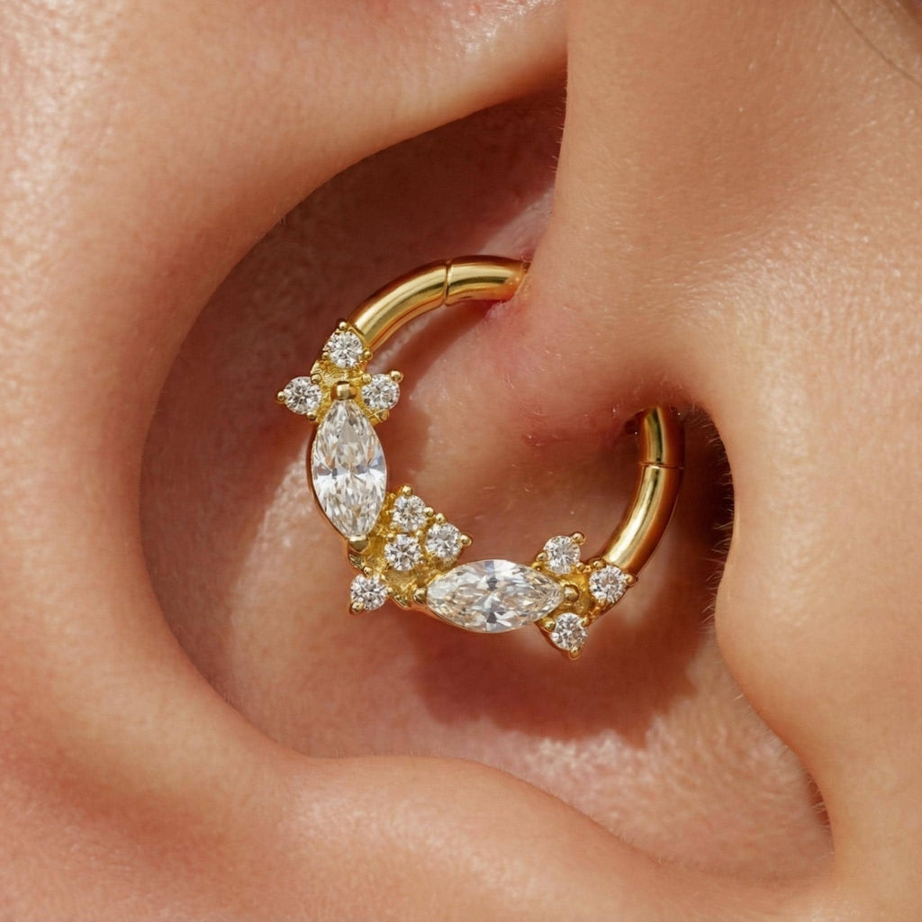 16G Titanium Marquise CZ Septum Clicker, Hinged Daith Hoop 8mm 10mm, Cartilage Helix Earring, Hypoallergenic Piercing