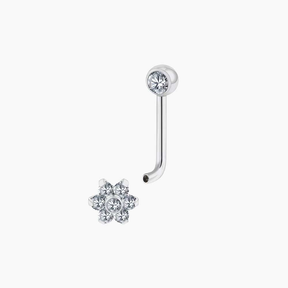 14G Titanium VCH Piercing, CZ Flower Christina Barbell, L-Bend Intimate Jewelry, Implant Grade Genital Ring, ASTM F136