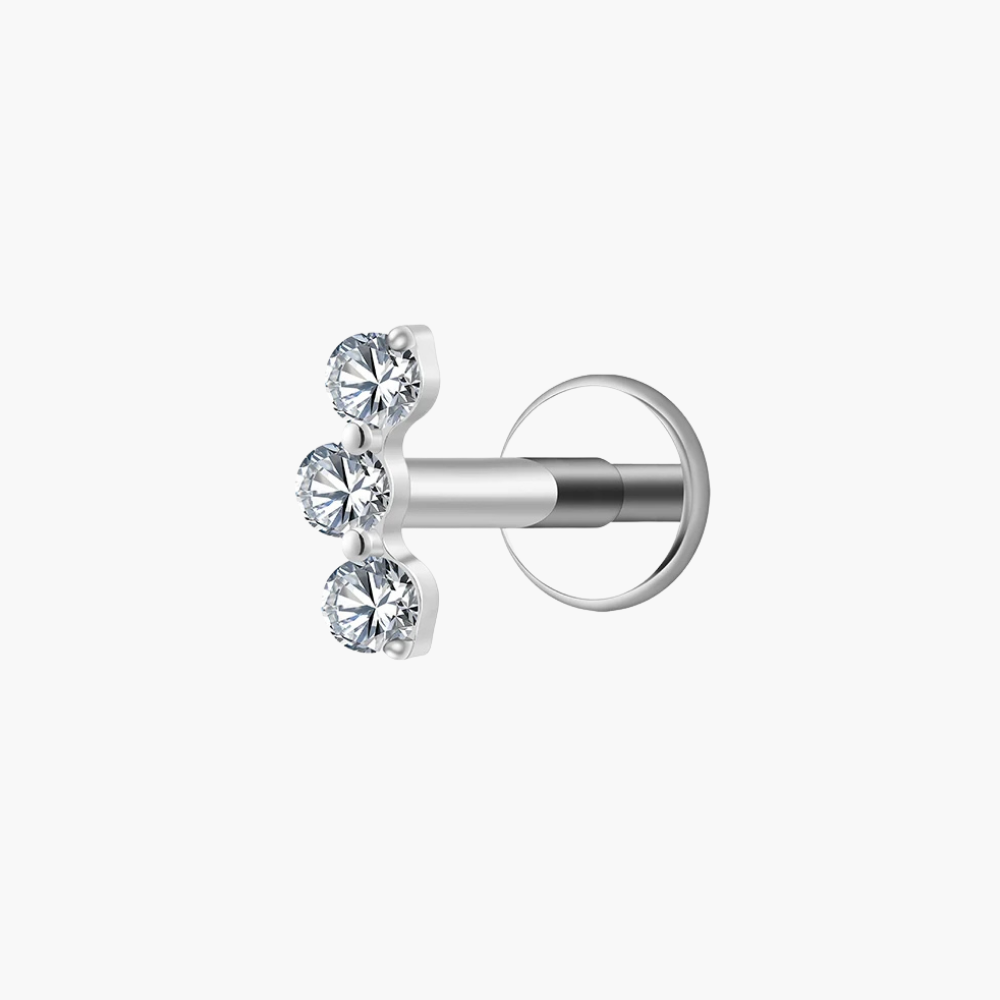 Triple CZ Ear Climber Stud 16G – Titanium Tragus & Helix Earring