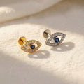 16G Titanium Evil Eye Labret Stud • Internally Threaded Flat Back Earring • Cartilage, Helix & Tragus Piercing Jewelry