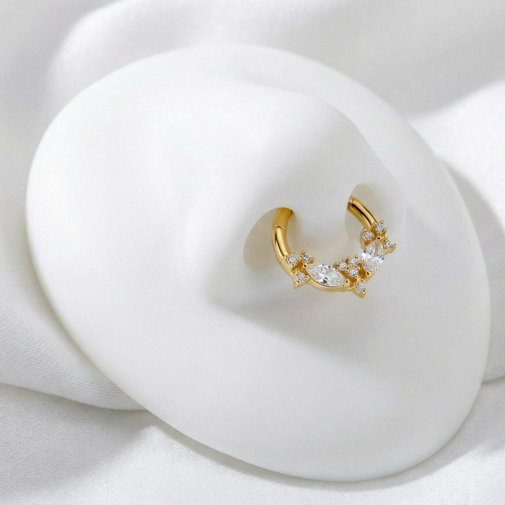 16G Titanium Marquise CZ Septum Clicker, Hinged Daith Hoop 8mm 10mm, Cartilage Helix Earring, Hypoallergenic Piercing