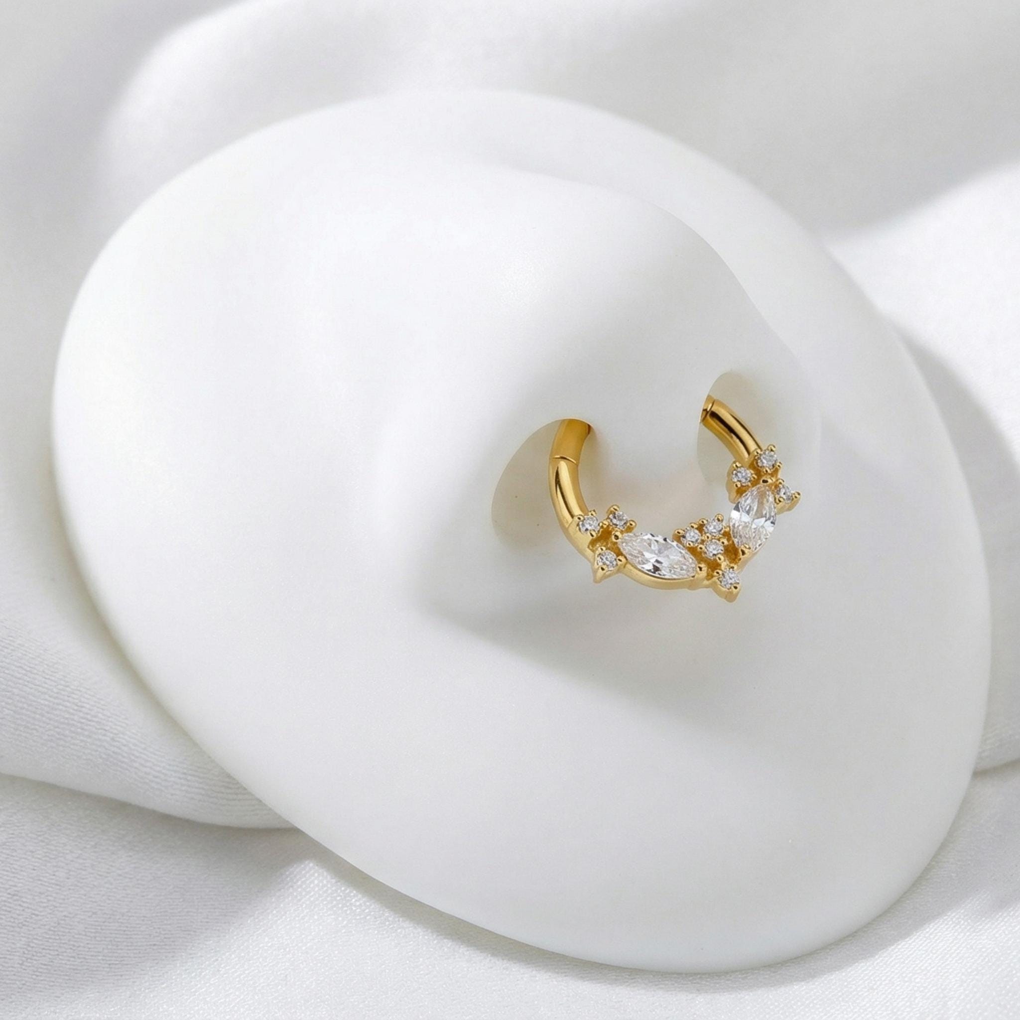 16G Titanium Marquise CZ Septum Clicker, Hinged Daith Hoop 8mm 10mm, Cartilage Helix Earring, Hypoallergenic Piercing