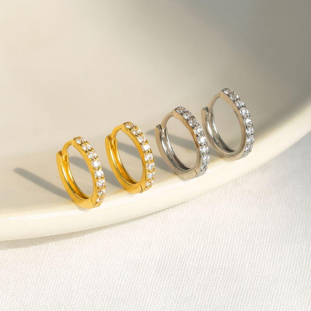 Skinny CZ Huggie Hoops in Sterling Silver, Silver or Gold, Minimalist Hoop Earrings, 6mm, 7mm, 8mm Hoops, cartilage hoops
