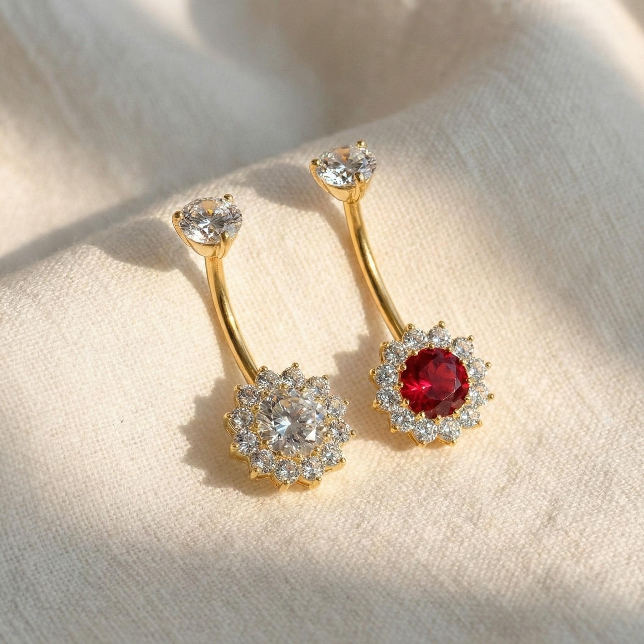 14G Titanium Halo Belly Ring, Opal Garnet CZ Navel Piercing, Luxurious Round Gem Body Jewelry, Curved Barbell ASTM F136